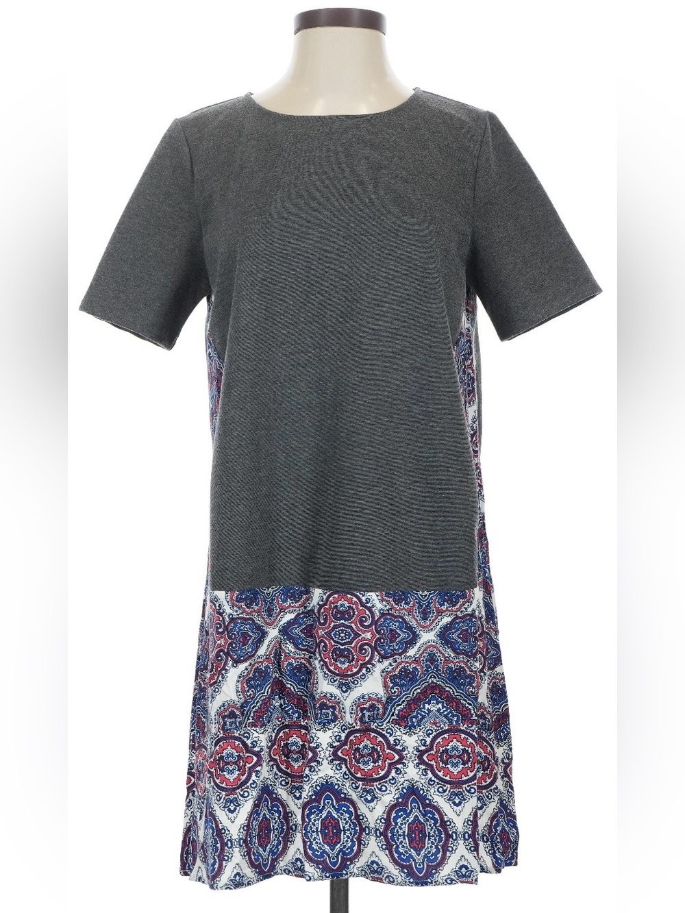 THML Gray & Paisley Shift Dress | Short Sleeve Casual Dress | S